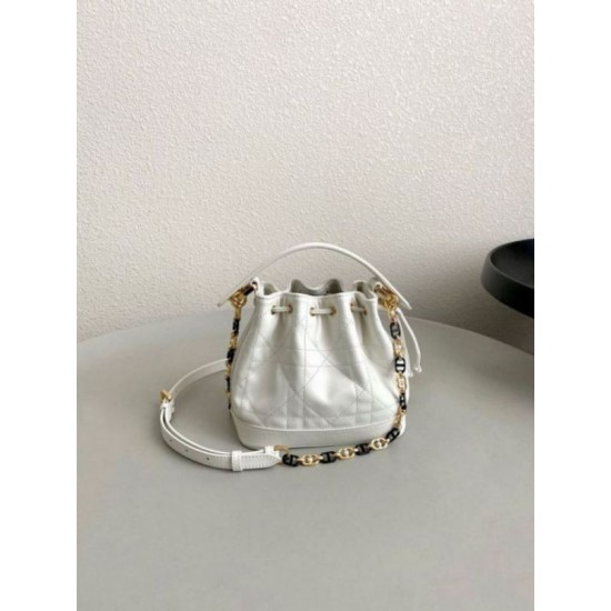 Fake Dior Small Jolie Bucket Bag White Macrocannage Lambskin Replica