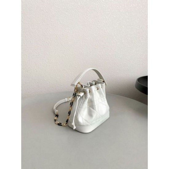 Fake Dior Small Jolie Bucket Bag White Macrocannage Lambskin Replica