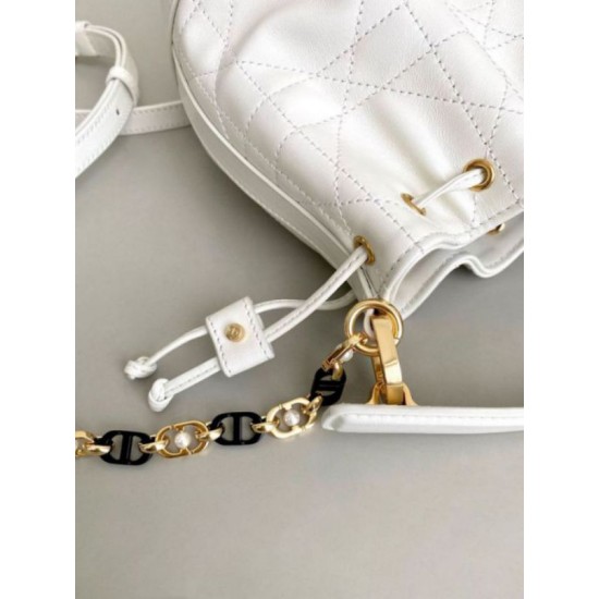 Fake Dior Small Jolie Bucket Bag White Macrocannage Lambskin Replica