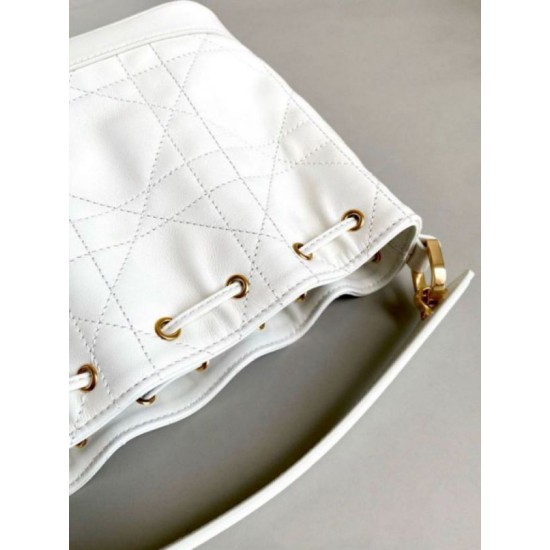Fake Dior Small Jolie Bucket Bag White Macrocannage Lambskin Replica