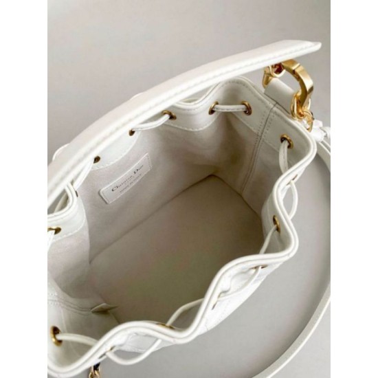 Fake Dior Small Jolie Bucket Bag White Macrocannage Lambskin Replica