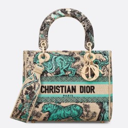 Fake Dior Dioriviera Lady D-Lite Medium Bag Raffia with Green Toile de Jouy Sauvage Embroidery Replica