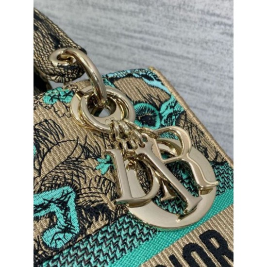 Fake Dior Dioriviera Lady D-Lite Medium Bag Raffia with Green Toile de Jouy Sauvage Embroidery Replica