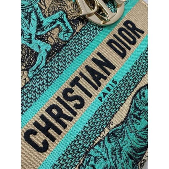 Fake Dior Dioriviera Lady D-Lite Medium Bag Raffia with Green Toile de Jouy Sauvage Embroidery Replica