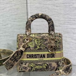 Replica Dior Dioriviera Lady D-Lite Medium Bag Raffia with Lime Toile de Jouy Sauvage Embroidery