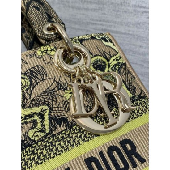 Replica Dior Dioriviera Lady D-Lite Medium Bag Raffia with Lime Toile de Jouy Sauvage Embroidery