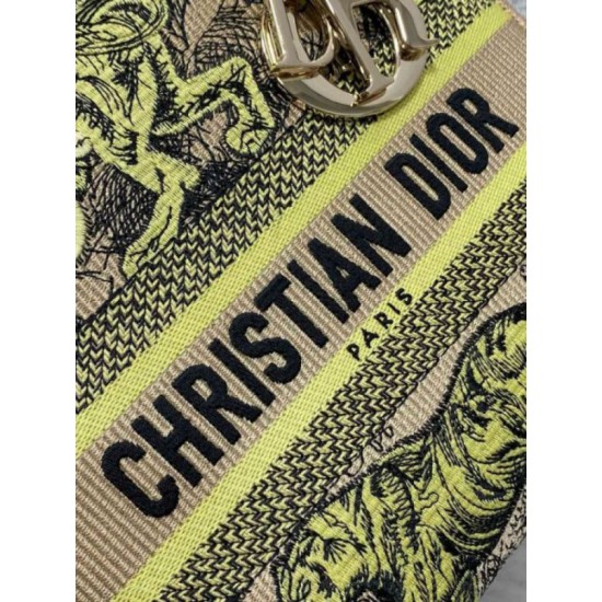 Replica Dior Dioriviera Lady D-Lite Medium Bag Raffia with Lime Toile de Jouy Sauvage Embroidery
