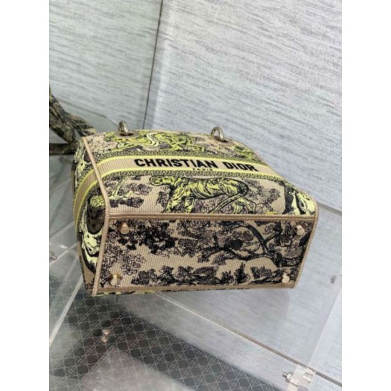 Replica Dior Dioriviera Lady D-Lite Medium Bag Raffia with Lime Toile de Jouy Sauvage Embroidery