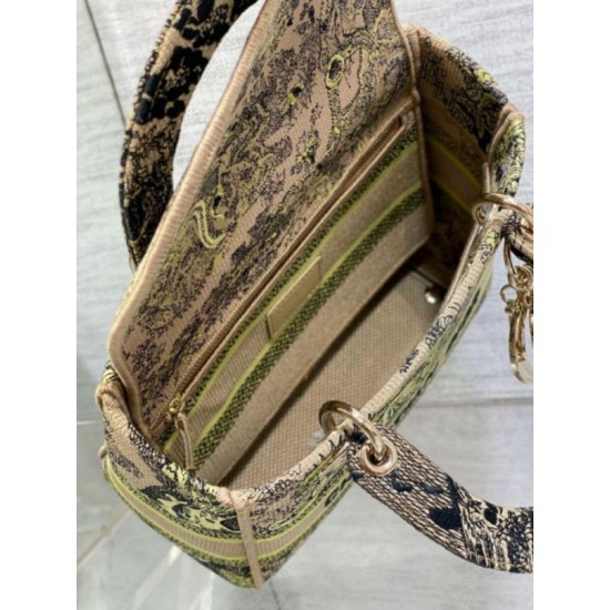 Replica Dior Dioriviera Lady D-Lite Medium Bag Raffia with Lime Toile de Jouy Sauvage Embroidery