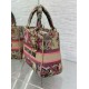 Fake Dior Dioriviera Lady D-Lite Medium Bag Raffia with Pink Toile de Jouy Sauvage Embroidery Replica