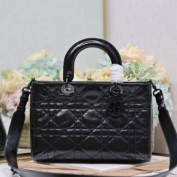 Fake Dior Medium Lady D-Sire My ABCDior Bag Black Crinkled Calfskin Replica
