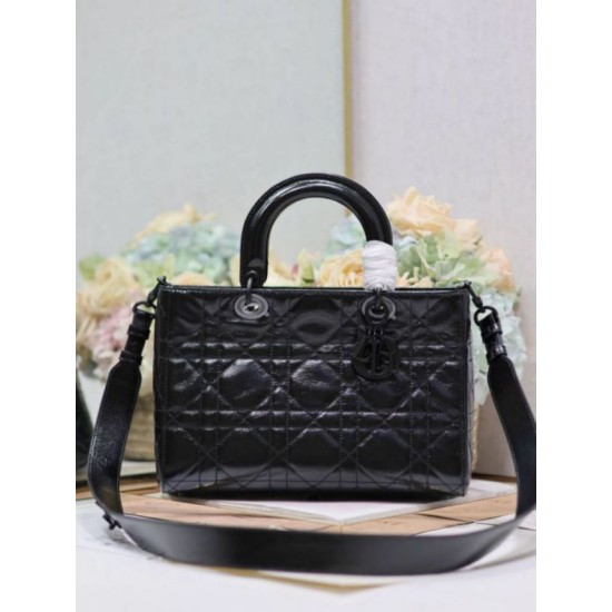 Fake Dior Medium Lady D-Sire My ABCDior Bag Black Crinkled Calfskin Replica