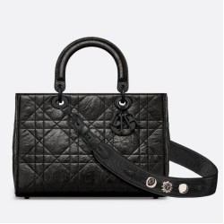 Fake Dior Medium Lady D-Sire My ABCDior Bag Black Crinkled Calfskin Replica