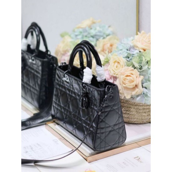 Fake Dior Medium Lady D-Sire My ABCDior Bag Black Crinkled Calfskin Replica