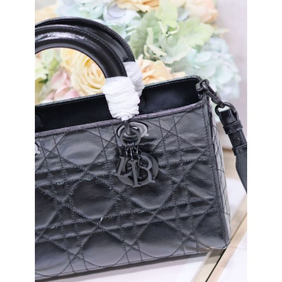 Fake Dior Medium Lady D-Sire My ABCDior Bag Black Crinkled Calfskin Replica