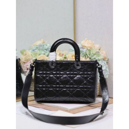 Fake Dior Medium Lady D-Sire My ABCDior Bag Black Crinkled Calfskin Replica