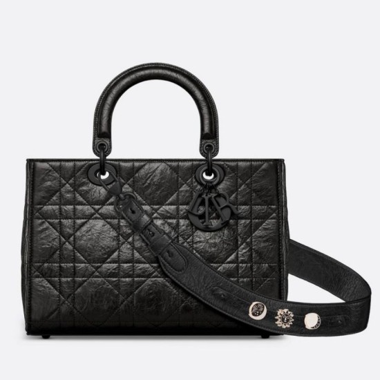 Fake Dior Medium Lady D-Sire My ABCDior Bag Black Crinkled Calfskin Replica
