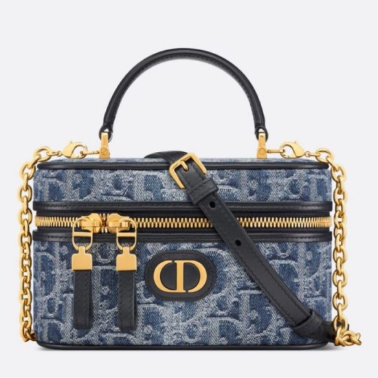 Replica Dior 30 Montaigne Mini Vanity Case Blue Denim Oblique Jacquard Replica Dior 30 Montaigne Mini Vanity Case Blue Denim Oblique Jacquard