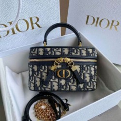 Replica Dior 30 Montaigne Mini Vanity Case Blue Oblique Jacquard