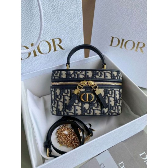 Replica Dior 30 Montaigne Mini Vanity Case Blue Oblique Jacquard