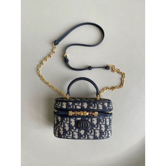 Replica Dior 30 Montaigne Mini Vanity Case Blue Oblique Jacquard