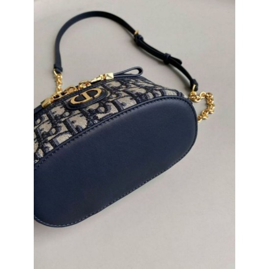 Replica Dior 30 Montaigne Mini Vanity Case Blue Oblique Jacquard