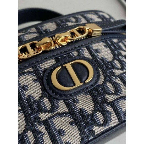 Replica Dior 30 Montaigne Mini Vanity Case Blue Oblique Jacquard