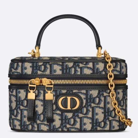 Replica Dior 30 Montaigne Mini Vanity Case Blue Oblique Jacquard