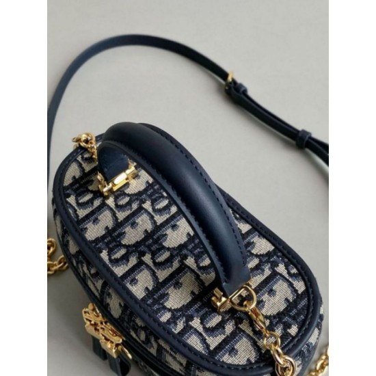 Replica Dior 30 Montaigne Mini Vanity Case Blue Oblique Jacquard