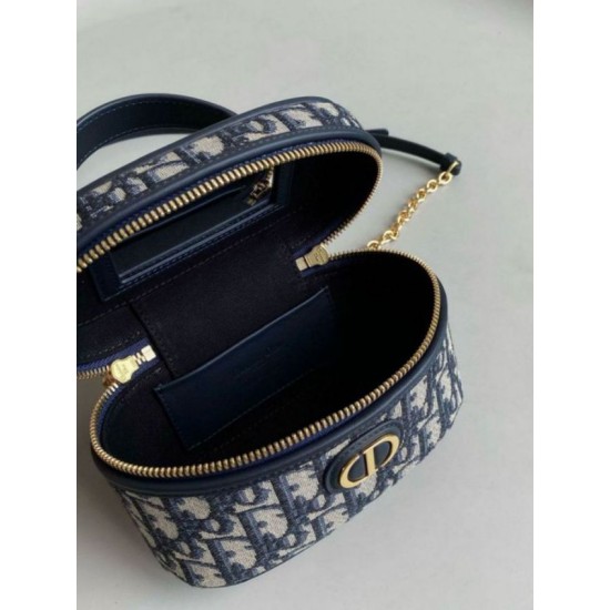 Replica Dior 30 Montaigne Mini Vanity Case Blue Oblique Jacquard