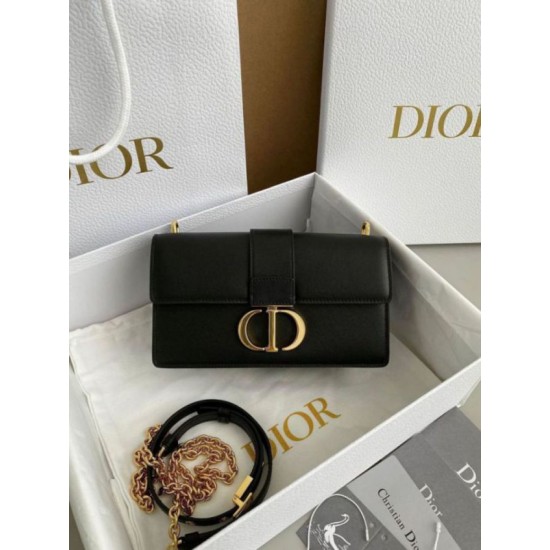 Replica Dior 30 Montaigne East-West Bag with Chain Black Calfskin
