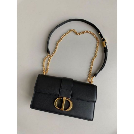 Replica Dior 30 Montaigne East-West Bag with Chain Black Calfskin