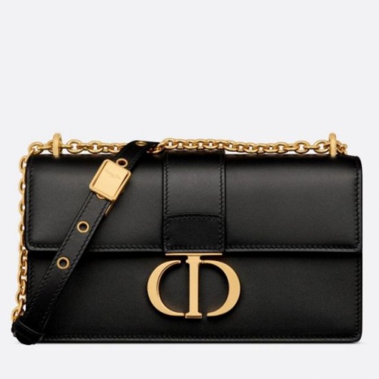 Replica Dior 30 Montaigne East-West Bag with Chain Black Calfskin