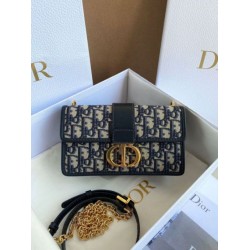 Replica Dior 30 Montaigne East-West Bag with Chain Blue Oblique Jacquard