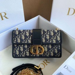 Replica Dior 30 Montaigne East-West Bag with Chain Blue Oblique Jacquard