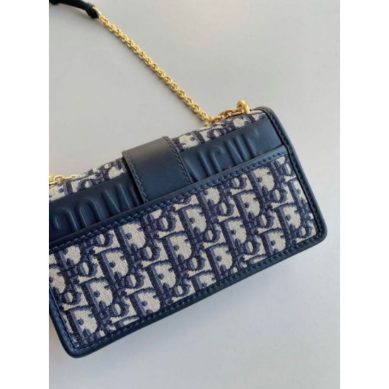 Replica Dior 30 Montaigne East-West Bag with Chain Blue Oblique Jacquard