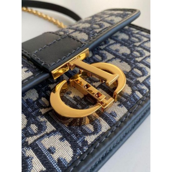 Replica Dior 30 Montaigne East-West Bag with Chain Blue Oblique Jacquard