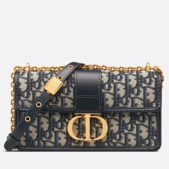 Replica Dior 30 Montaigne East-West Bag with Chain Blue Oblique Jacquard