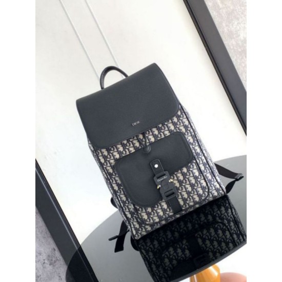 Fake Dior Saddle Backpack with Flap Beige Oblique Jacquard Replica