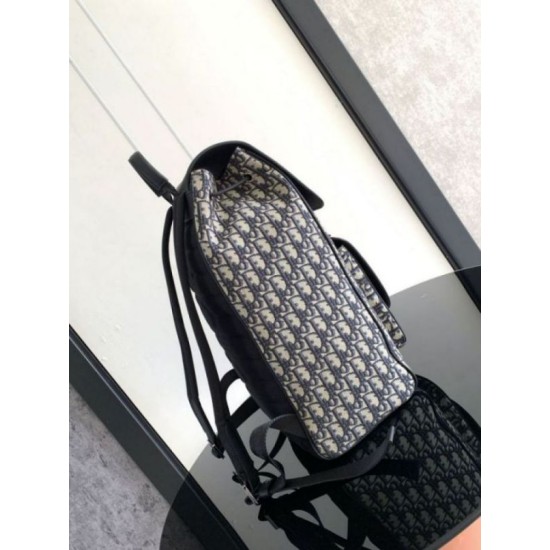Fake Dior Saddle Backpack with Flap Beige Oblique Jacquard Replica