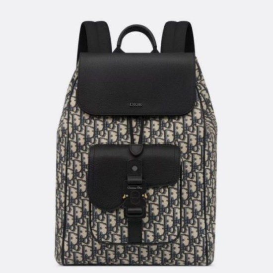 Fake Dior Saddle Backpack with Flap Beige Oblique Jacquard Replica
