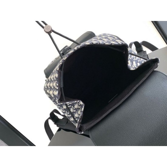 Fake Dior Saddle Backpack with Flap Beige Oblique Jacquard Replica