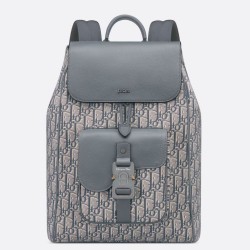 Replica Dior Saddle Backpack with Flap Grey Oblique Jacquard