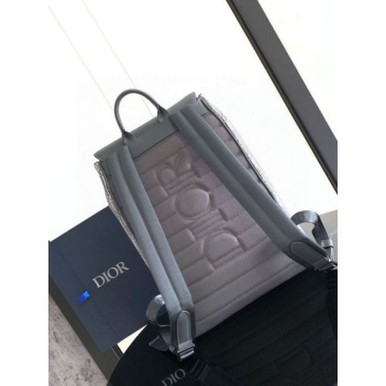 Replica Dior Saddle Backpack with Flap Grey Oblique Jacquard
