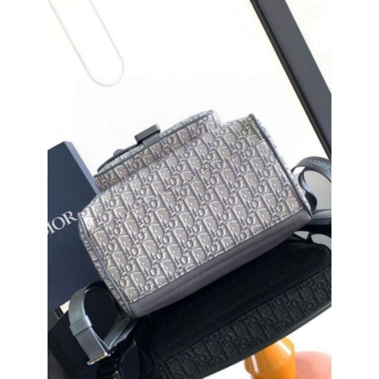 Replica Dior Saddle Backpack with Flap Grey Oblique Jacquard