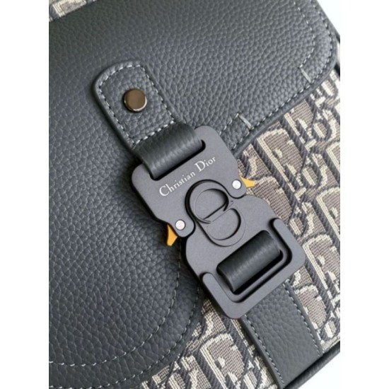 Replica Dior Saddle Backpack with Flap Grey Oblique Jacquard