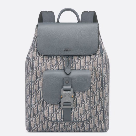 Replica Dior Saddle Backpack with Flap Grey Oblique Jacquard