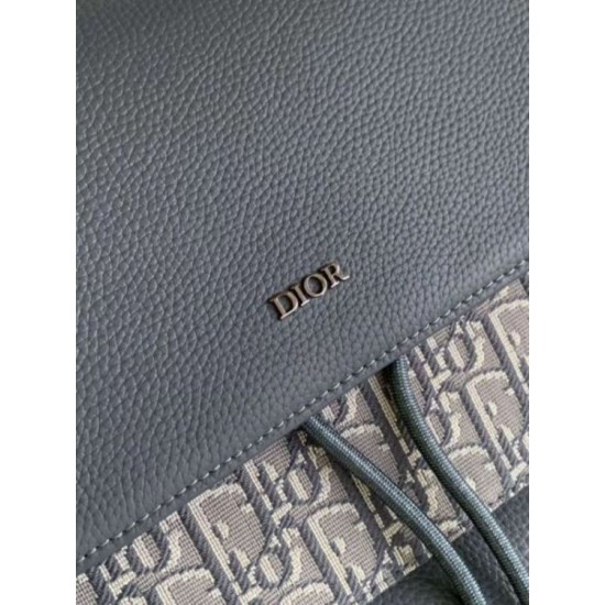 Replica Dior Saddle Backpack with Flap Grey Oblique Jacquard
