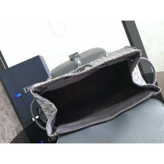 Replica Dior Saddle Backpack with Flap Grey Oblique Jacquard