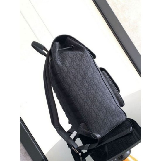 Fake Dior Saddle Backpack with Flap Black Oblique Jacquard Replica